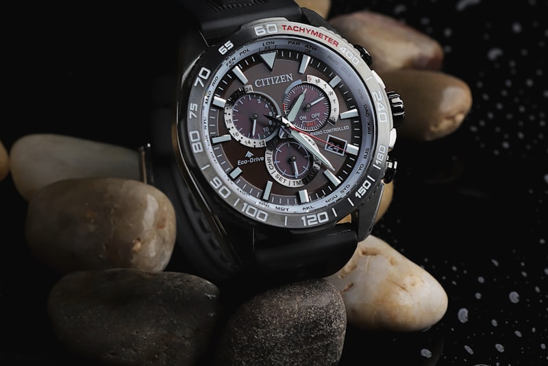 Watch dial showing a date window and small subdials