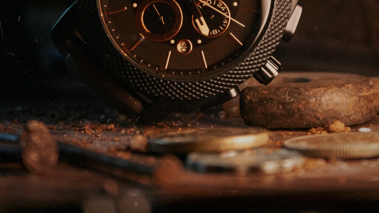 Chronograph watch with multiple subdials and a tachymeter